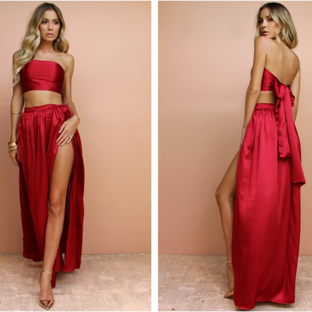 Sisters The Label Silk Rouge Wrap Two Piece Gown